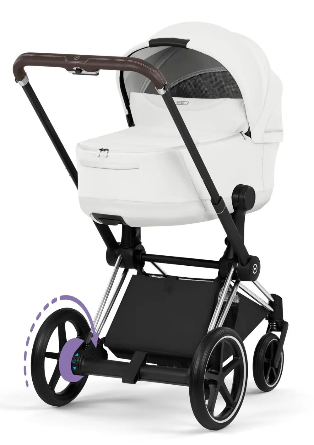 Cybex Kinderwagen-Set 'e-Priam Style' Off White / Gestell Chrome Brown