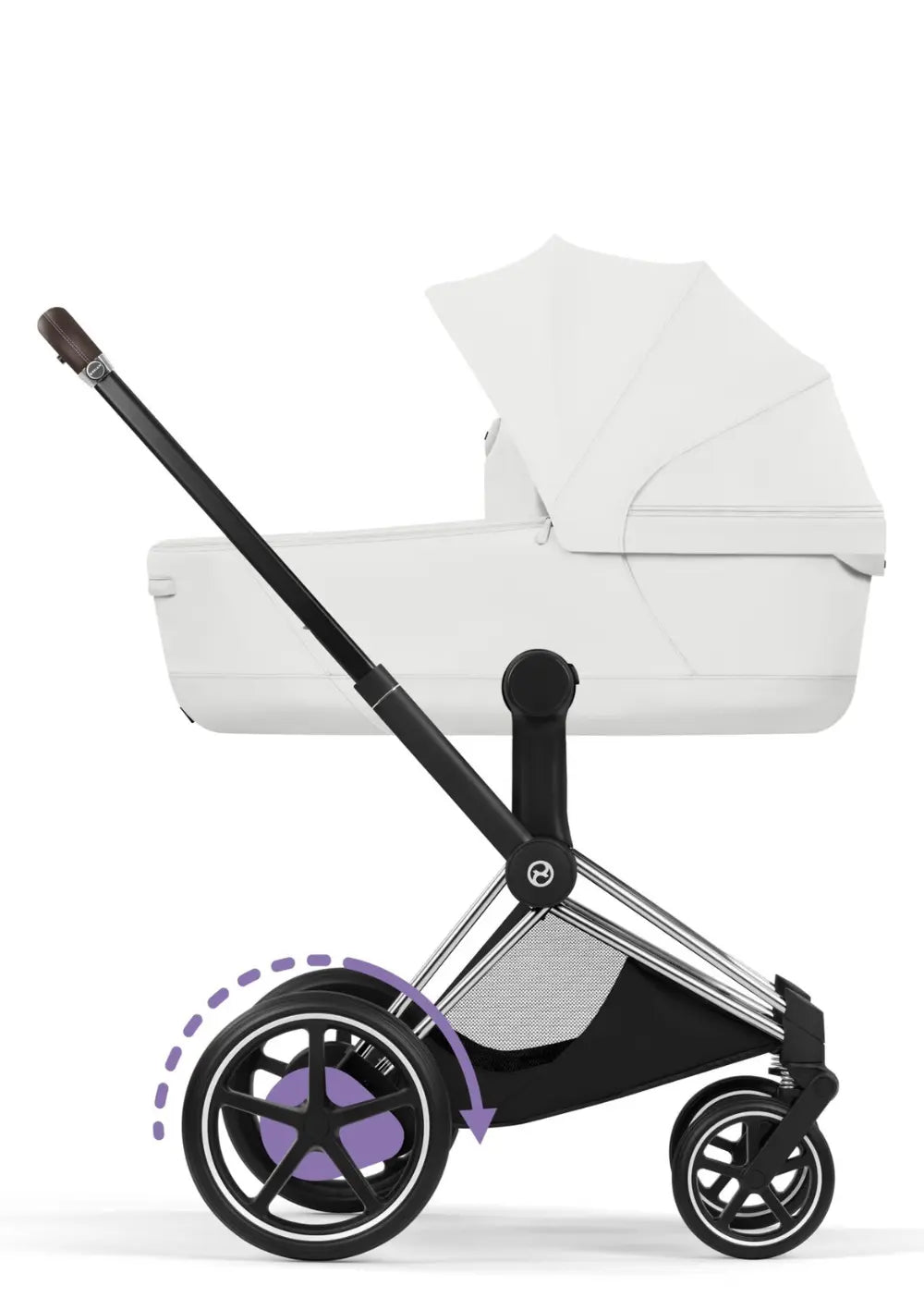 Cybex Kinderwagen-Set 'e-Priam Style' Off White / Gestell Chrome Brown
