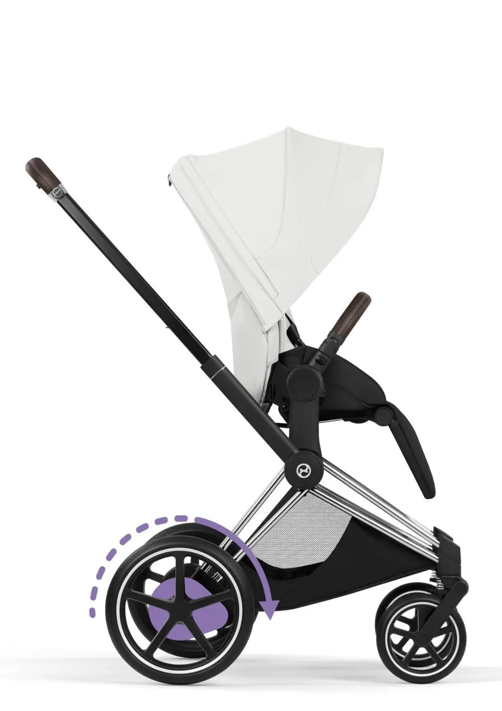Cybex Kinderwagen-Set 'e-Priam Style' Off White / Gestell Chrome Brown