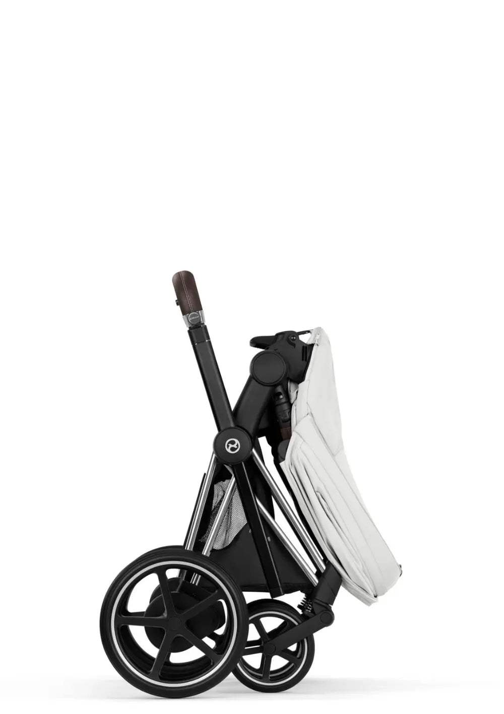 Cybex Kinderwagen-Set 'e-Priam Style' Off White / Gestell Chrome Brown