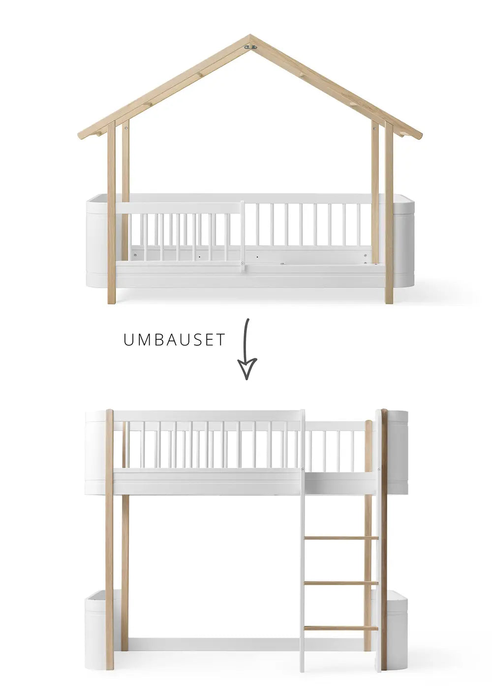 Oliver Furniture Umbauset für 'Wood Mini+' Hausbett zum halbhohen Hochbett Weiß/Eiche