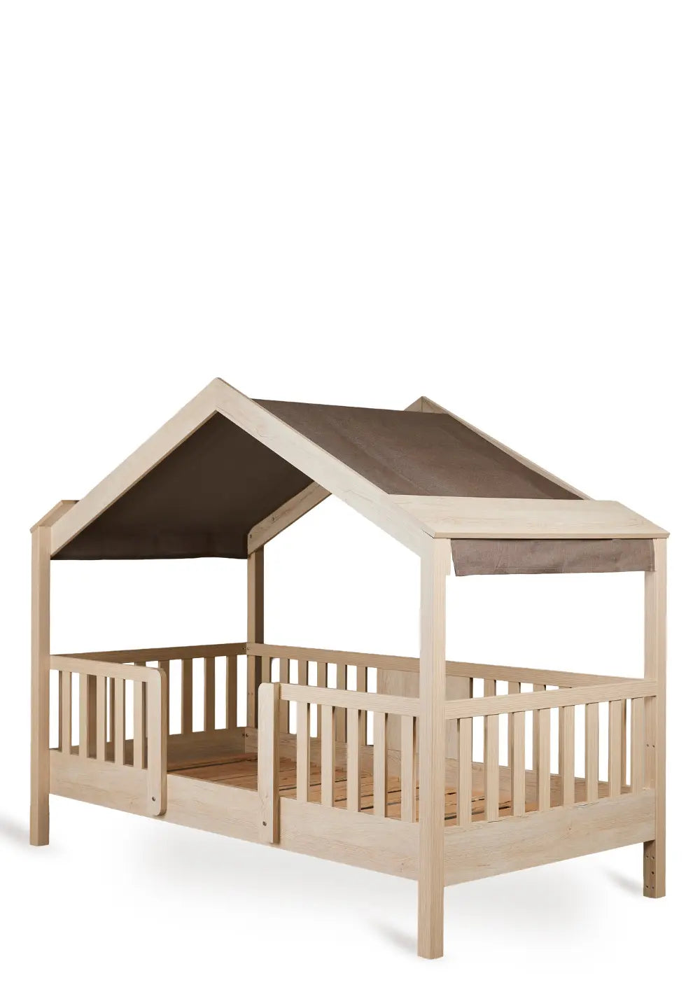 Quax Hausbett 'Chalet' Natural Ash 200 x 90 cm mit Dachbbespannung Chocolate