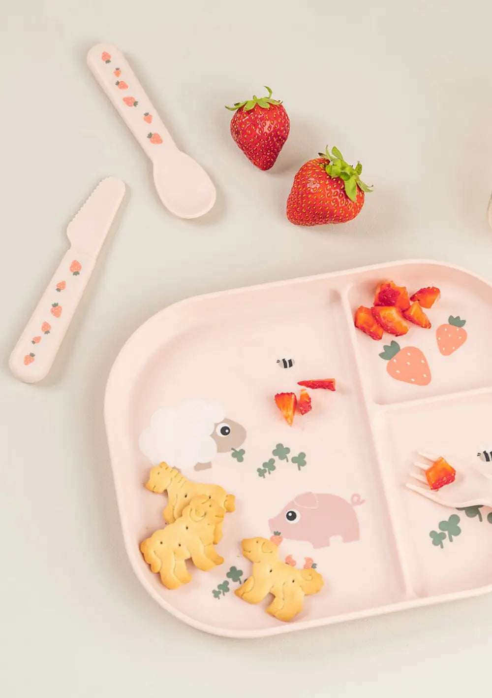 Done by Deer Kinderbesteck-Set 'Foodie' Tiny farm rosa