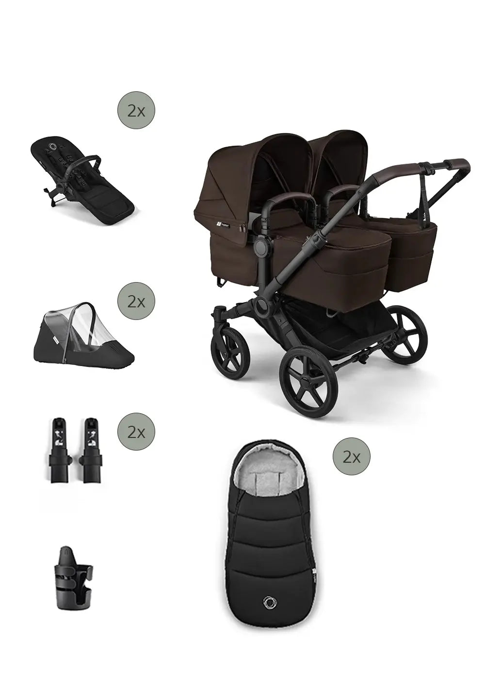 'Donkey 6 Twin' Bundle – Unverzichtbares Kinderwagen-Set Cocoa Brown