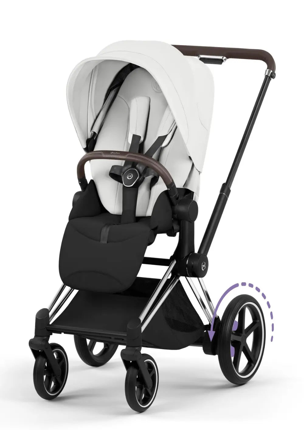 Cybex Kinderwagen-Set 'e-Priam Style' Off White / Gestell Chrome Brown