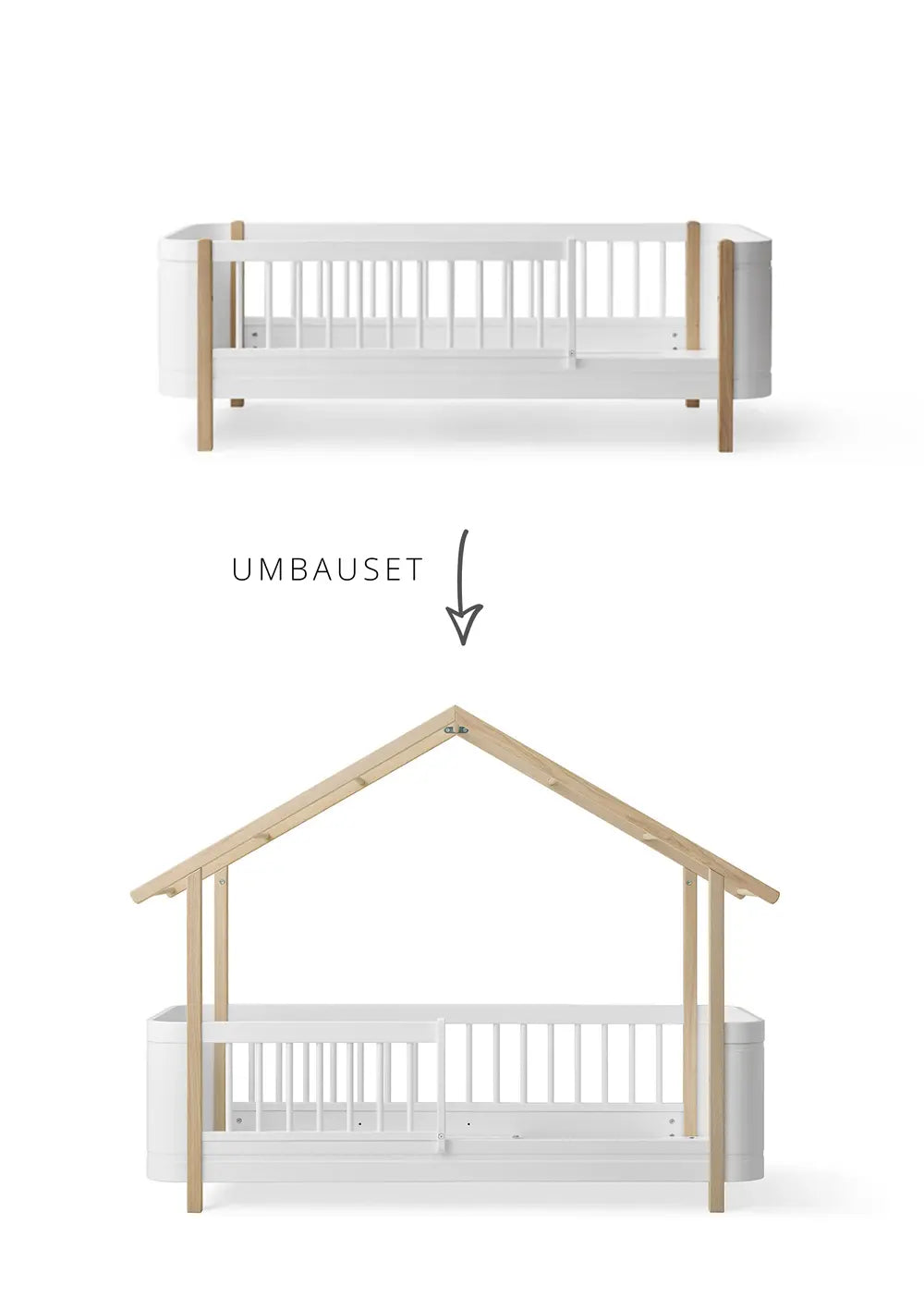 Oliver Furniture Umbauset für 'Wood Mini+' Juniorbett zum Hausbett Eiche & Weiß/Eiche