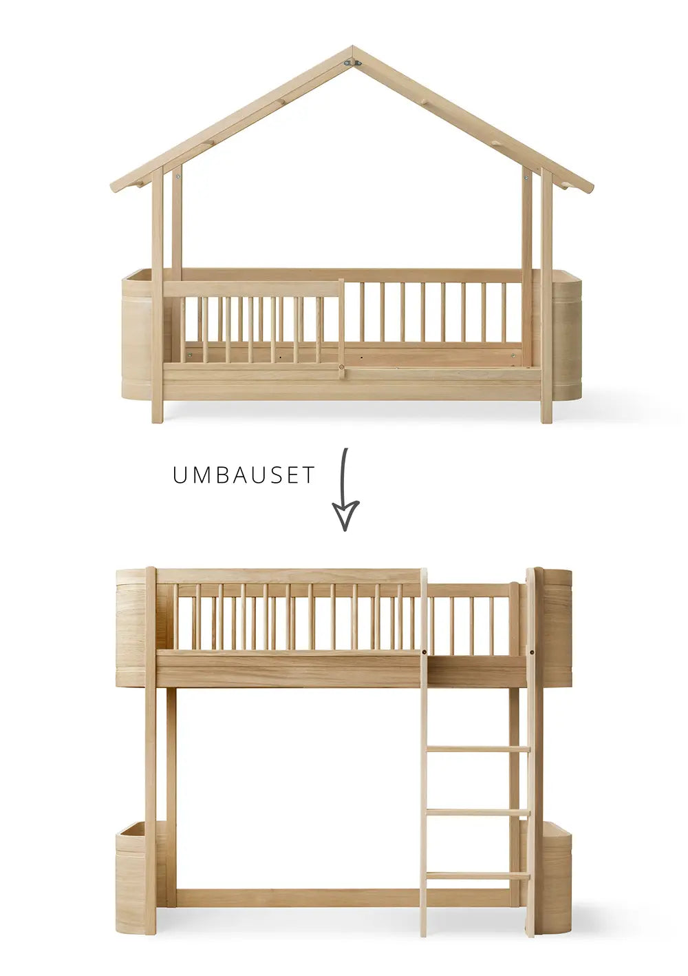 Oliver Furniture Umbauset für 'Wood Mini+' Hausbett zum halbhohen Hochbett Eiche