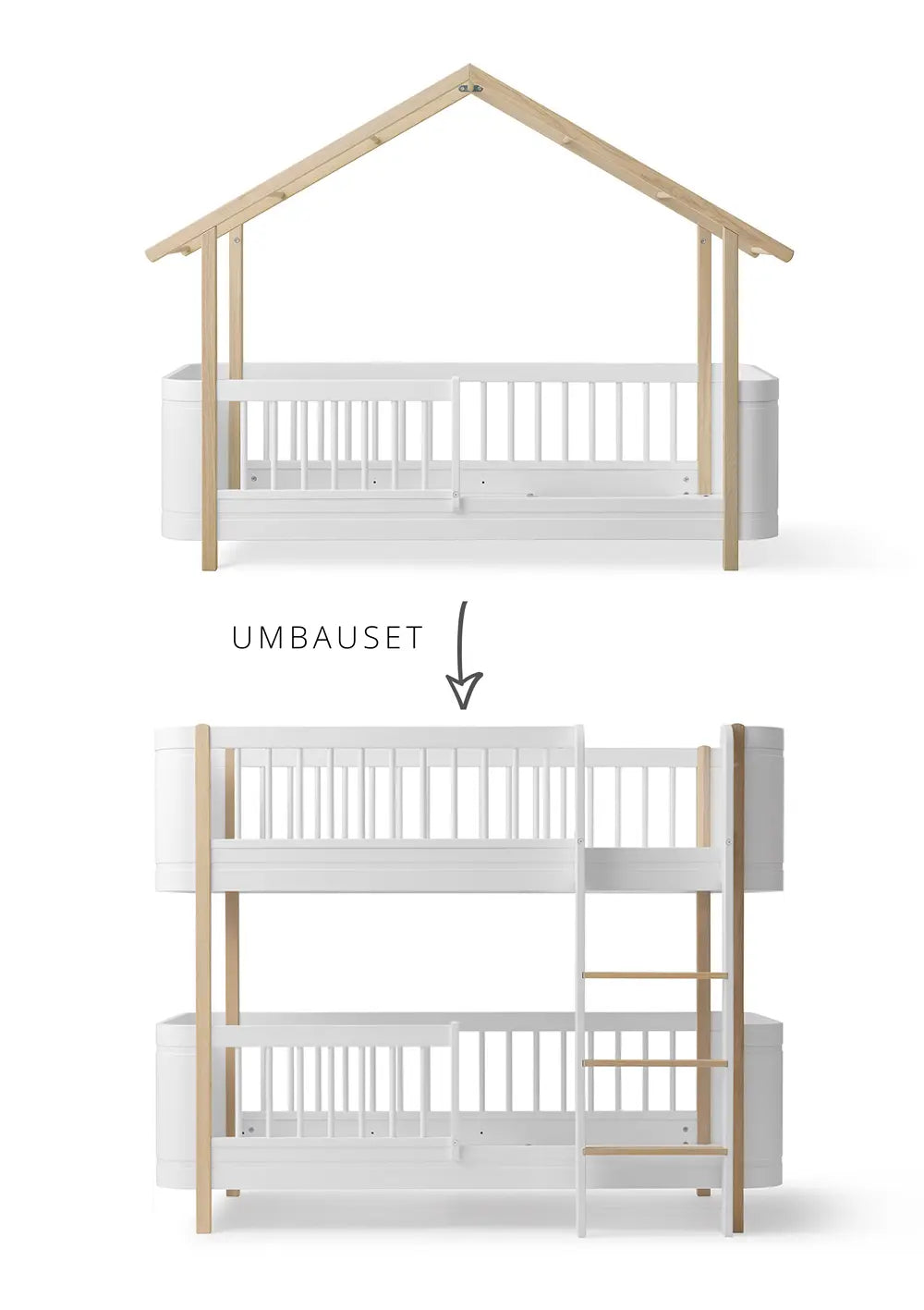 Oliver Furniture Umbauset für 'Wood Mini+' Hausbett zum halbhohen Etagenbett Weiß/Eiche
