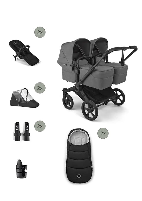 'Donkey 6 Twin' Bundle – Unverzichtbares Kinderwagen-Set Moon Grey