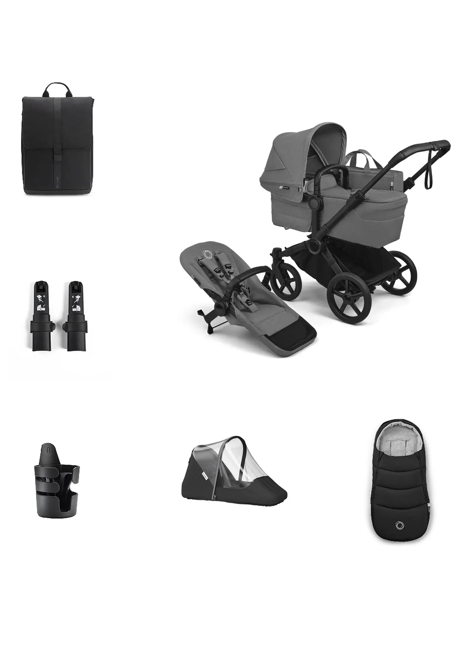 'Donkey 6 Single' Bundle – Unverzichtbares Kinderwagen-Set Moon Grey