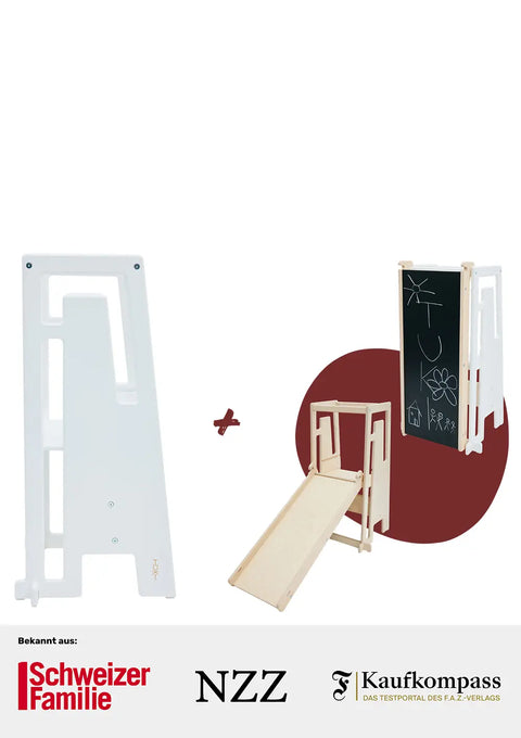Tuki Entdeckerset Birke White Lernturm + Rutsche mit Maltafel